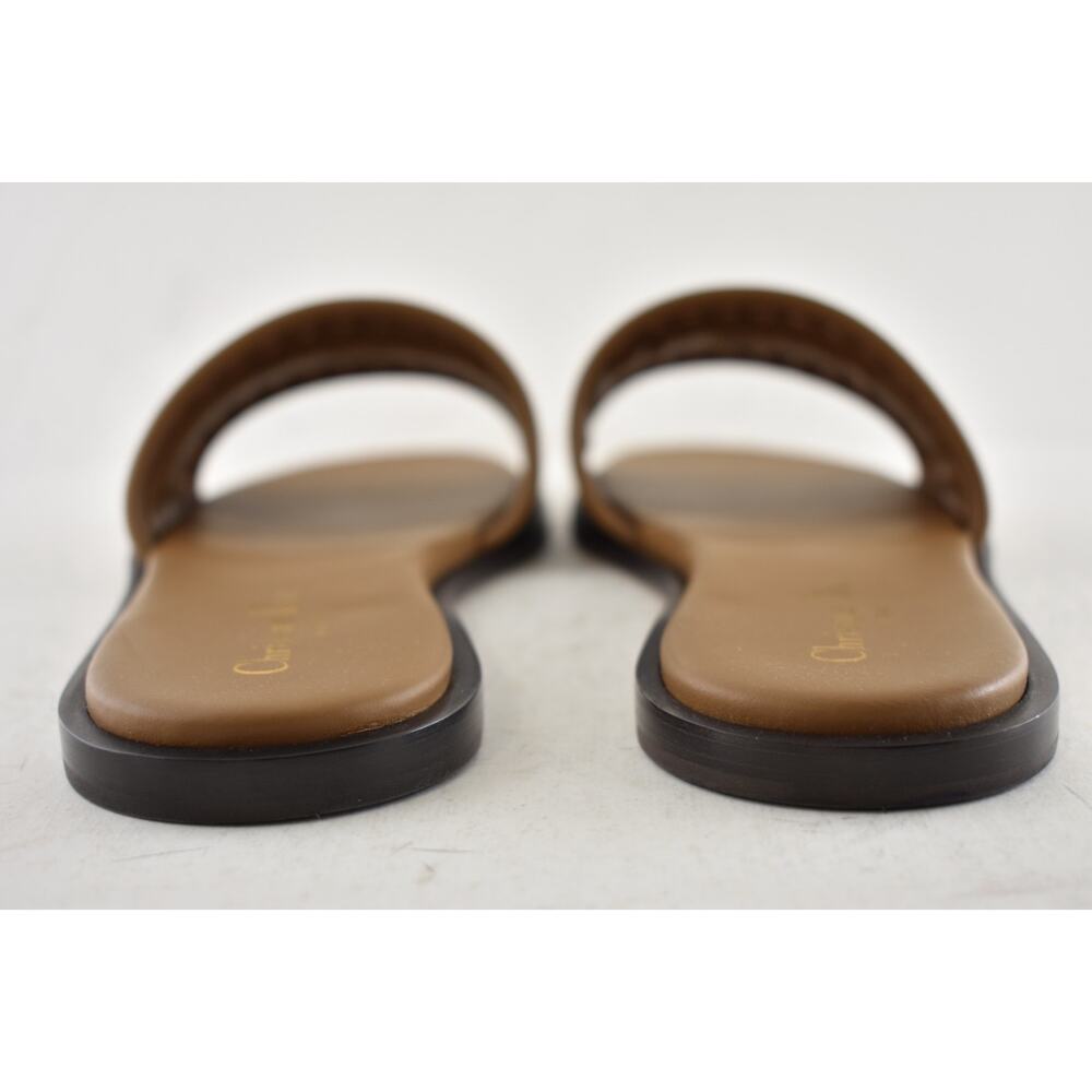 Dior D-Lane Dway Micro Cannage Chestnut Brown Leather Logo Slide Flat Sandal 37 - Picture 16 of 16